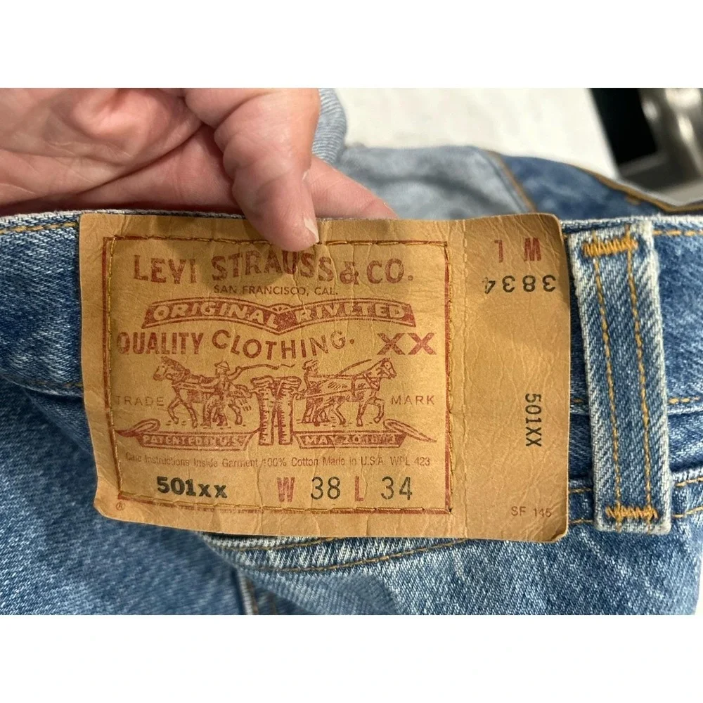 Dead Stock Levis 501xx Blue Denim Jeans Button Fly 38X34 USA Vintage